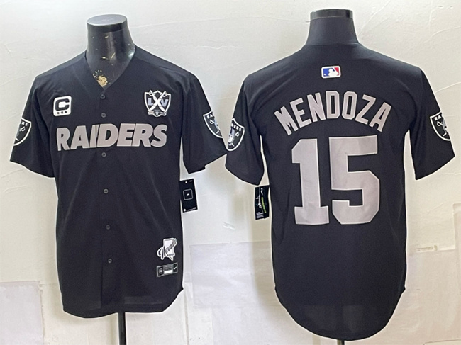 Men's Las Vegas Raiders #15 Fernando Mendoza Black With 3-Star C Patch Nevada Silver Stat Patch And 65th Anniversary Patch Stitched Football Jersey